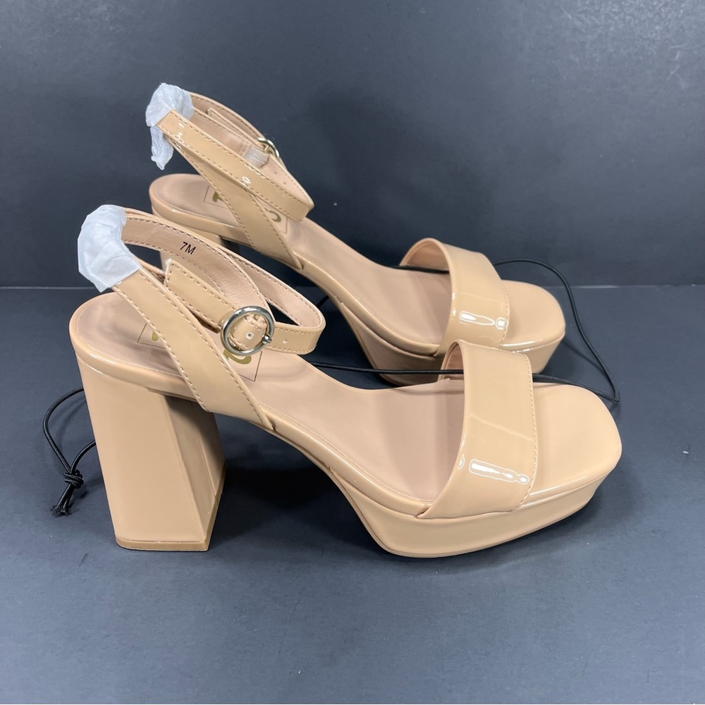 pop Tan Nude Patent Block Chunky Heel Sandals with Ankle Strap new in box size 7 - Picture 3 of 11